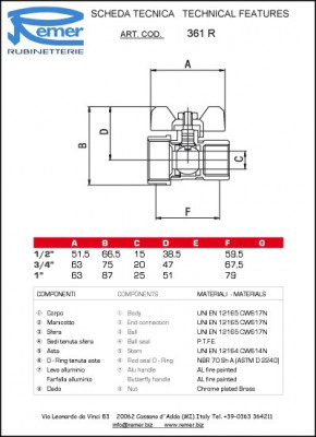 Кран Remer RR 361 R 3/4 "x1" шаровой, переходной