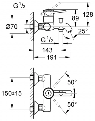 Смеситель для ванны Grohe BauClassic 32865000, хром