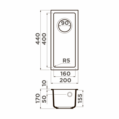 Мойка OMOIKIRI BOSEN 20-U-GR Tetogranit leningrad grey прямоугольная 200x440 (4993537)