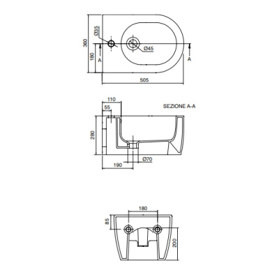 Биде подвесное Scarabeo Moon 5521BK 50,5х36 см, белый