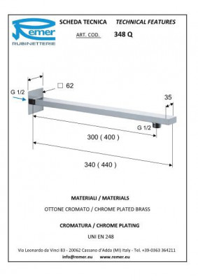 Remer SHOWER 348 Q  1/2 " отвод для душевой головки L=40cm, хром
