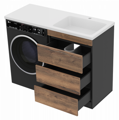 Тумба напольная Misty Коломбо 560x470x853 темное дерево, серый (П-Кол06060-0113Я) с раковиной справа