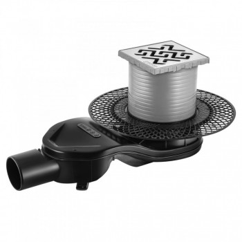 Трап BERGES водосток PLATZ Antik 100х100, матовый хром, S-сифон D50 H60 боковой