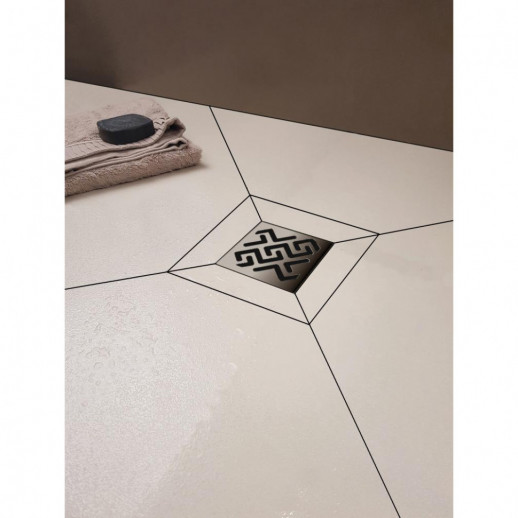 Трап BERGES водосток PLATZ Antik 100х100, матовый хром, S-сифон D50 H60 боковой