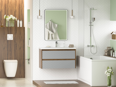 Тумба для раковины Brevita Chester 90 серый/дуб (CHE-09090-49502Я)
