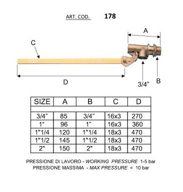 Клапан Remer RR 178 2" поплавковый, с регулируемой штангой