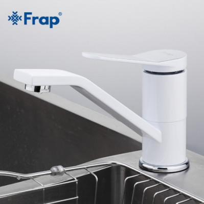 Смеситель Frap для кухни однорычажный поворотный белый (F4545)