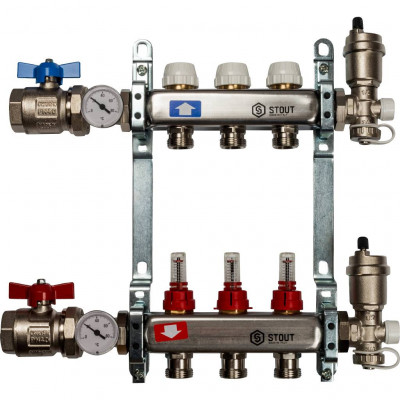 Коллектор из нержавеющей стали в сборе с расходомерами 3 вых STOUT (SMS 0907 000003)
