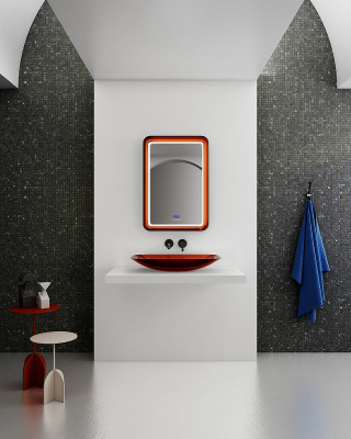 Зеркало для ванной Abber Kristall 55 AT6701Opal с подсветкой Коричневое с сенсорным выключателем с часами