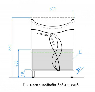 Тумба под раковину для ванной Style Line Амелия 65 белый (ЛС-00000009)