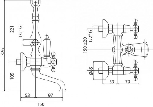 Смеситель на борт ванны с ручным душем, шлангом 150 см CEZARES NOSTALGIA-PBV-01-Bi