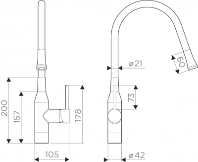 Смеситель для кухни OMOIKIRI Yatomi-BN-GR 4994251, серый шланг/нерж.сталь/латунь