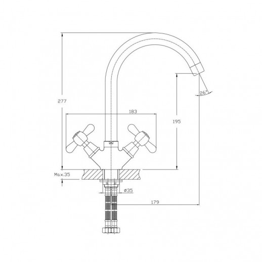 Смеситель для кухни Haiba HB4525 (латунь) хром