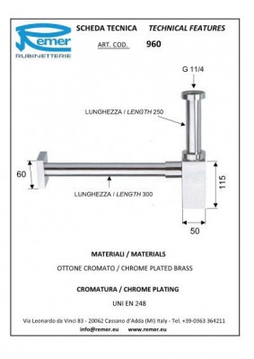 Remer 960 сифон 1"1/4 (отвод 30см), хром