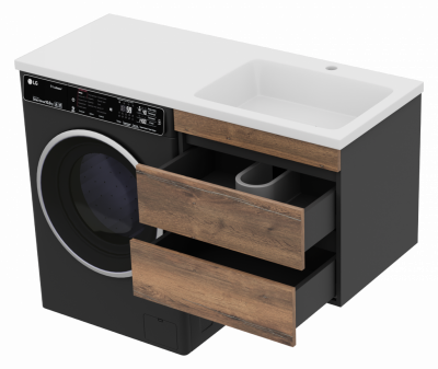 Тумба подвесная Misty Коломбо 560x470x510 темное дерево, серый (П-Кол06060-011П2Я) с раковиной справа