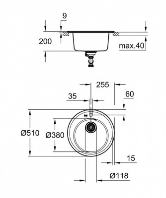 Мойка GROHE K200 с одной чашей, диаметр 510 мм, черный гранит (31656AP0)