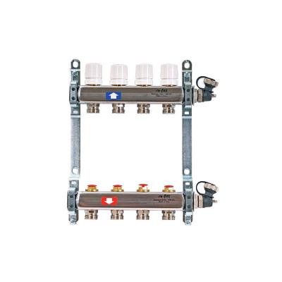 Коллекторная группа 1" Uni-Fitt 450I нерж. сталь 10 выходов 3/4" с расходомерами и термостатическими вентилями (450I4310.R)