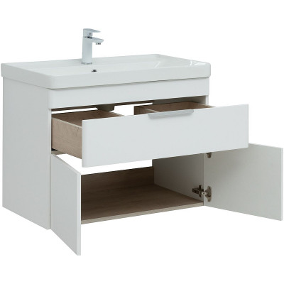 Тумба с раковиной Aquanet Ирис new 80 312430 подвесная белый глянец