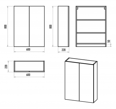 Шкаф подвесной в ванную Misty Поло 600x238x800 светлое дерево, графит (О-Пол08060-014По)