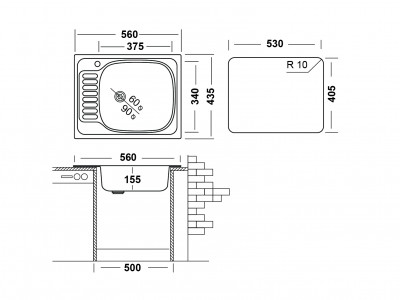 Кухонная мойка UKINOX Классика CLM560.435 ---5K 1R, 43,5*56