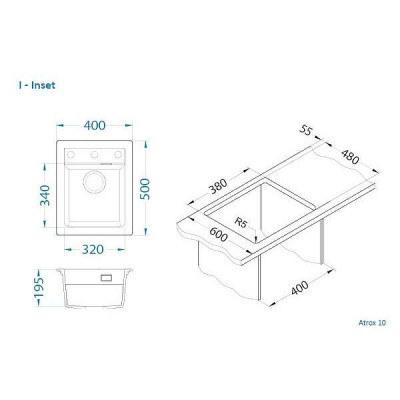 Мойка для кухни Alveus Granital Atrox 10 Beige G55 400x500 1139769 бежевая ис-ный гранит прямоугольная