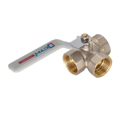 Шаровой кран CTM СТАНДАРТ трехходовой тип T 1/2" для воды с ручкой CW3FT012