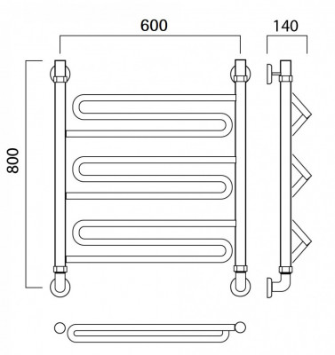 Водяной полотенцесушитель Акванерж Зиг-заг 800x600 (00-188060)
