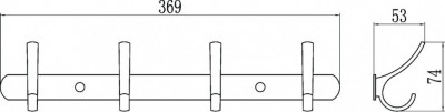 Планка с крючками для ванной (4 крючка) Savol S-004254 латунь хром