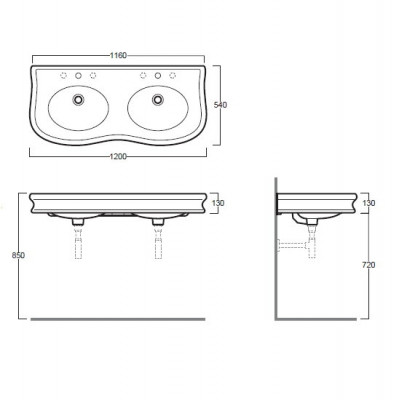 SIMAS LANTE LA12bi*1 раковина-консоль с 2-мя раковинами 120 см х 54 см, белая