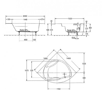 JACOB DELAFON Presquile E6045RU-00 угловая ванна, акрил, 145 см x 145 см, белая
