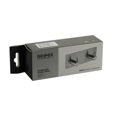 Крючок двойной на планке, самоклейка без сверления, нерж сталь SUS 304 BRIMIX (534)