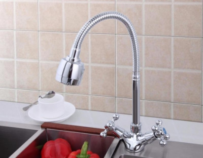 Смеситель Frap для кухни с гибким изливом двухвентильный хром (F4319)