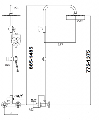 Душевая стойка Fmark FS8435H нерж сталь черный