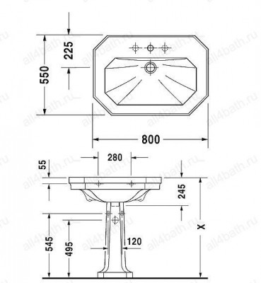 DURAVIT 1930 Series 0438800000 умывальник 80см х 55см