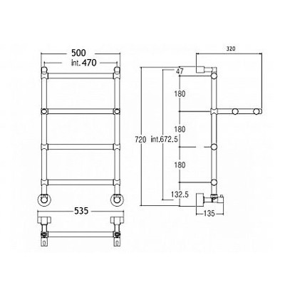 Водяной полотенцесушитель Margaroli Sole 535x720мм лесенка латунь хром (4424704(26)CRN)