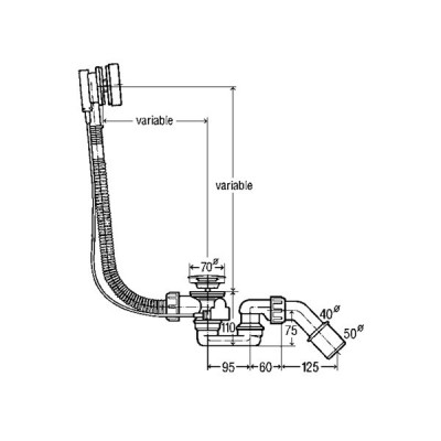 Viega Simplex 285357 слив-перелив полуавтомат для стандартных ванн, с сифоном, 40/50 x 540, пластик/хром