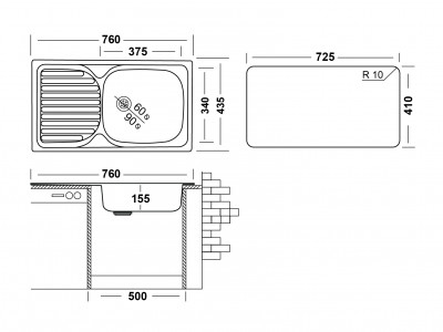 Кухонная мойка UKINOX Классика CLM760.435 ---5K 1R, 43,5*76