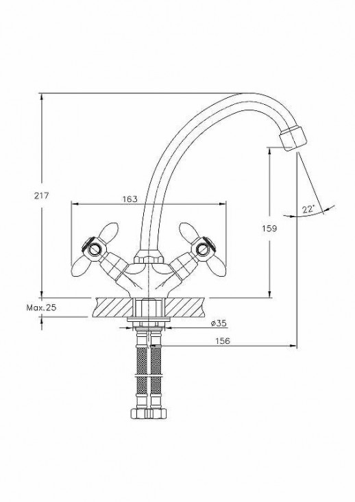 Смеситель для кухни Haiba HB4927 (латунь) хром