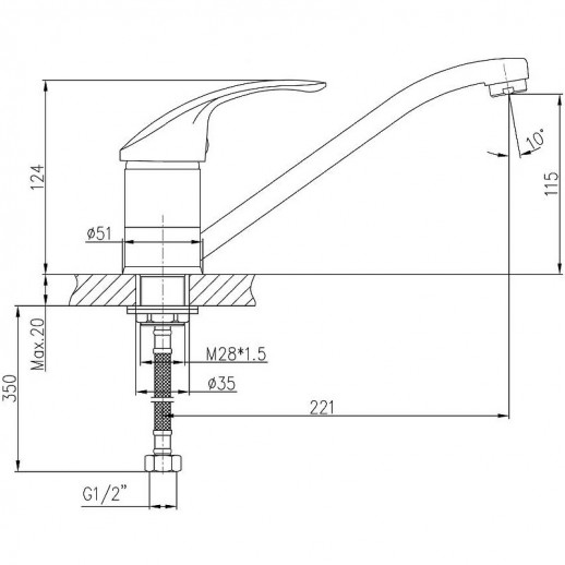 Смеситель для кухни Haiba HB4921-K (латунь) хром