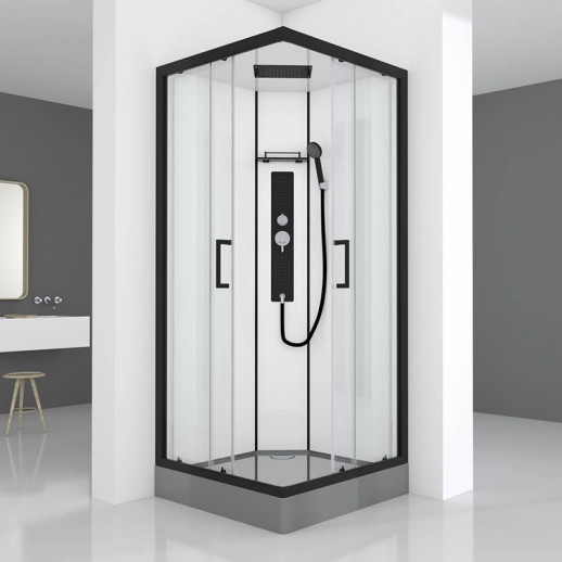 Душевая кабина Black&White Galaxy 8002900 с гидромассажем 90х90 см пр-ль черный задняя стенка белая квадратная