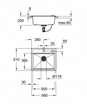 Мойка GROHE K700 с одной чашей, 560 x 510 мм, черный гранит (31651AP0)