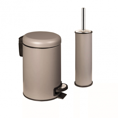 Набор для туалета Primanova ELIT D-20856 (2 предмета: урна, ёрш), метал. матовый бежевый