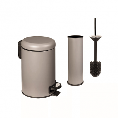 Набор для туалета Primanova ELIT D-20856 (2 предмета: урна, ёрш), метал. матовый бежевый