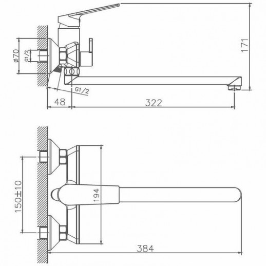 Смеситель для ванны Haiba HB22533-3 универсальный с душевым гарнитуром (латунь) пепельный
