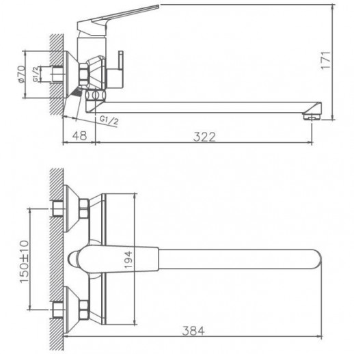 Смеситель для ванны Haiba HB22533-3 универсальный с душевым гарнитуром (латунь) пепельный