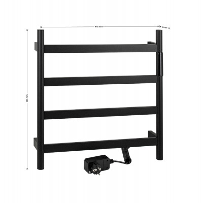 Полотенцесушитель электрический черный, лесенка 475 х 505 х 90 мм 4 перекл, 75 W, 220V / 50 Hz, нерж сталь, с таймером до 8 часов KRAFTTE (44039)