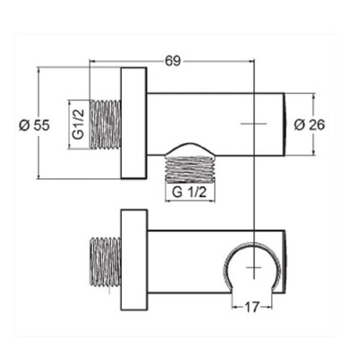 Kludi 6054705-00 шланговое подсоединение с держателем, хром