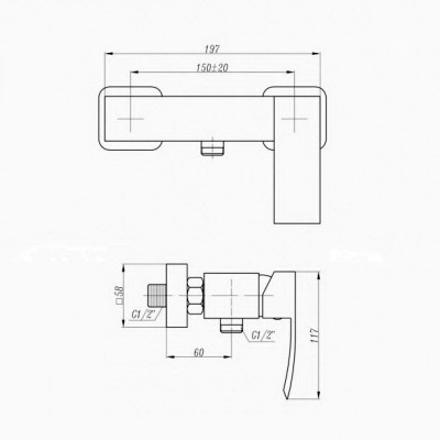 KorDi Black Line Edition KD 5204B - D46 Black/Chrome смеситель для ванны и душа, матовый черный