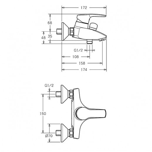 Hansa Polo 51442173 смеситель для ванны, хром