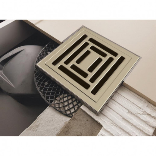 Трап BERGES водосток PLATZ Uno 100х100, матовый хром, S-сифон D50 H60 боковой